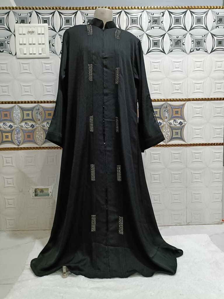 Korean Nida Black Abaya With Handwork thumbnail 2