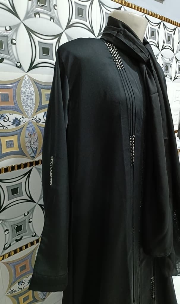 Korean Nida Black Abaya With Handwork thumbnail 4