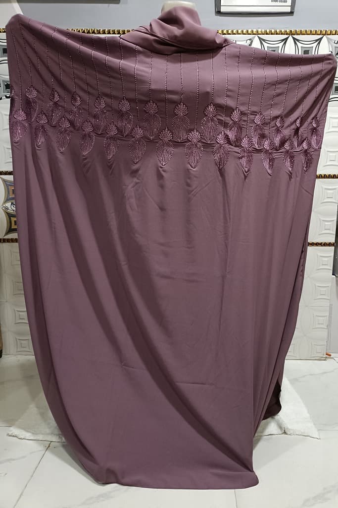 Dusty Purple Heavily Embroidered Kaftan With Lilac Embroidery thumbnail 2