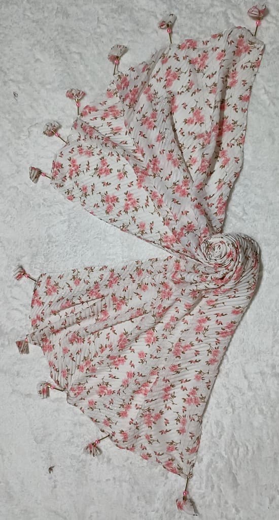 Light Pink Cotton Crush Hijab - Stole With Floral Pattern And Latkan