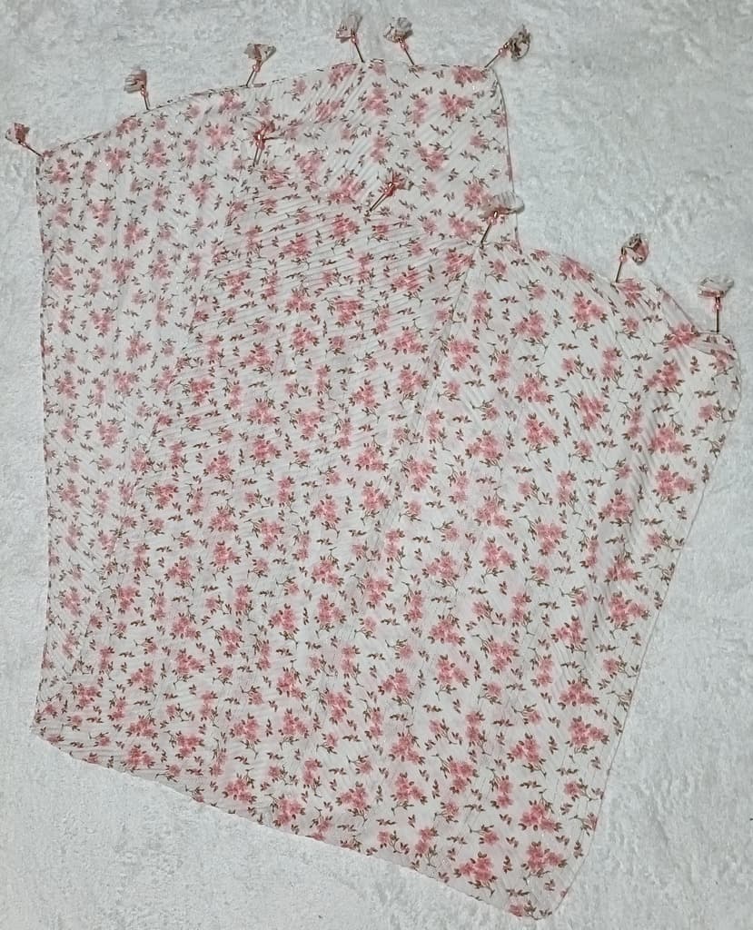 Light Pink Cotton Crush Hijab - Stole With Floral Pattern And Latkan thumbnail 2
