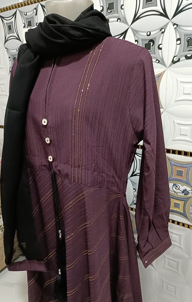 Mulberry Purple Umbrella Abaya With Stone Work and Plates thumbnail 4