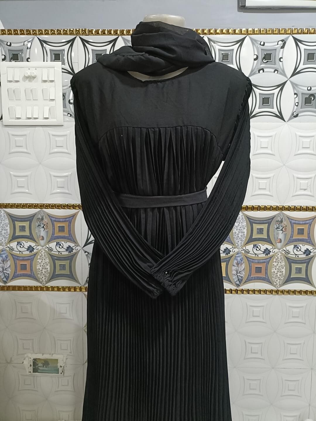 Modest Black Abaya With Pleates And Frills thumbnail 2