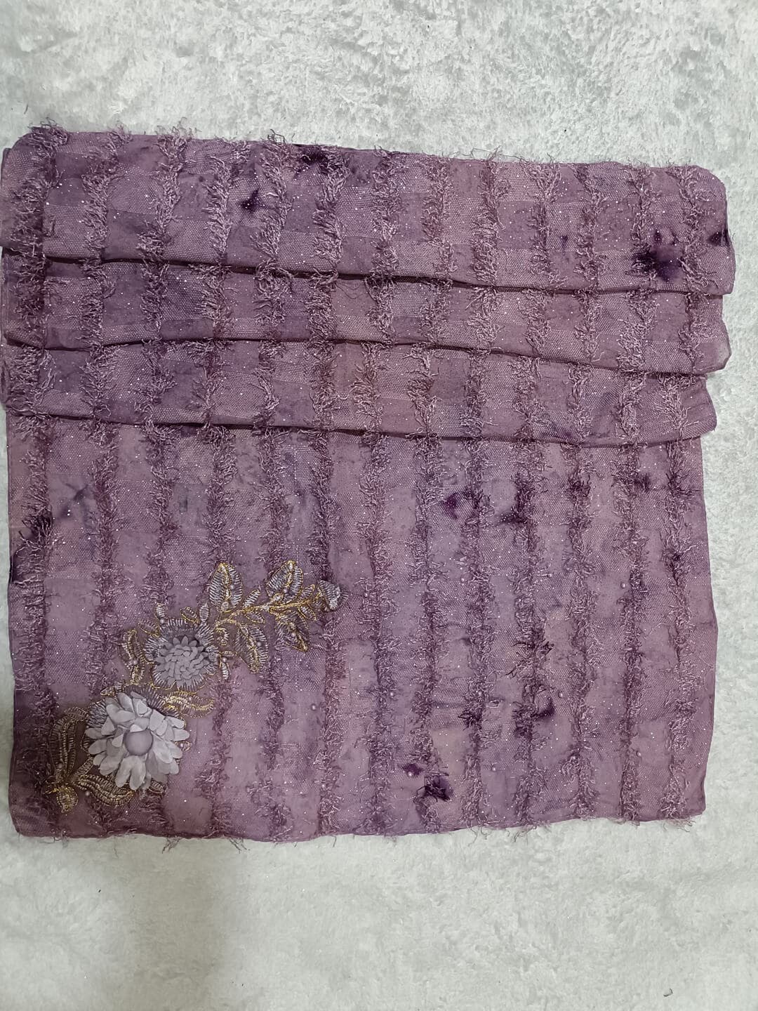 Lilac Purple Fur Hijab With Boota Design thumbnail 2