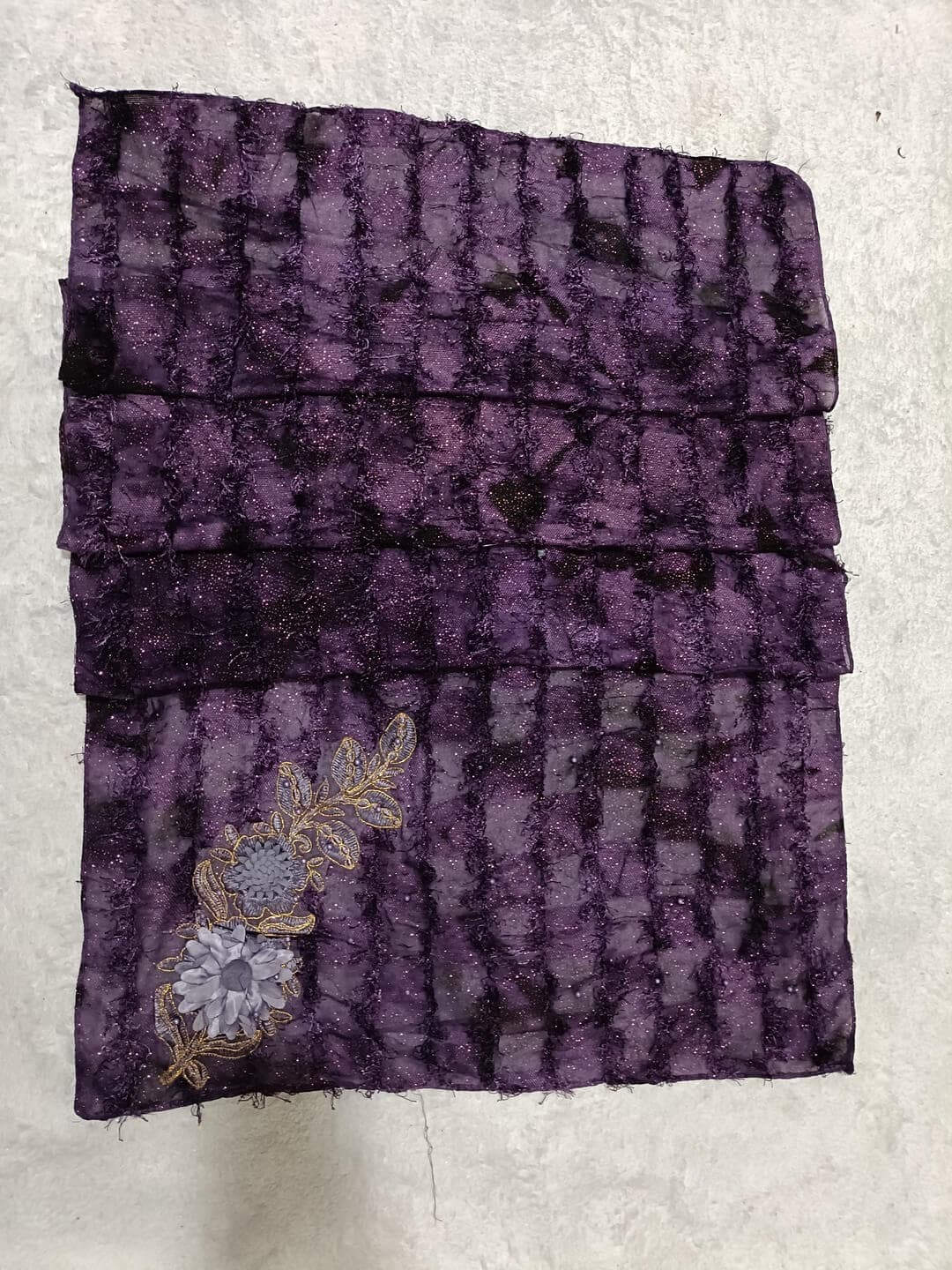 Eggplant Purple Fur Hijab With Boota Design thumbnail 2