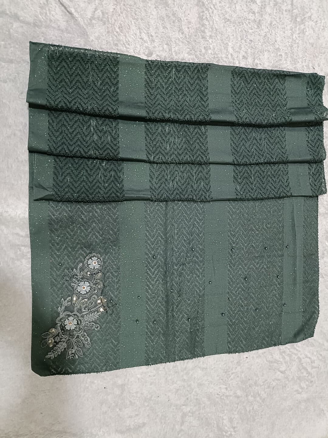 Pine Green Boota Design Hijab With Light Fur thumbnail 2