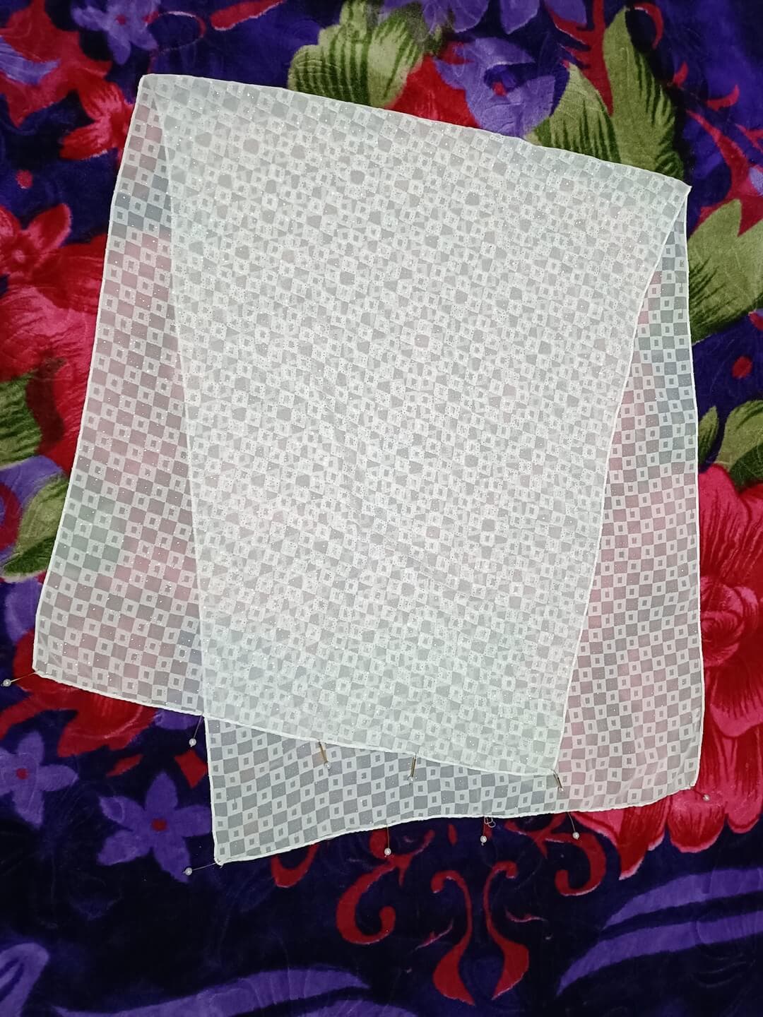 White Hijab With Square Pattern Design And Latkan thumbnail 2