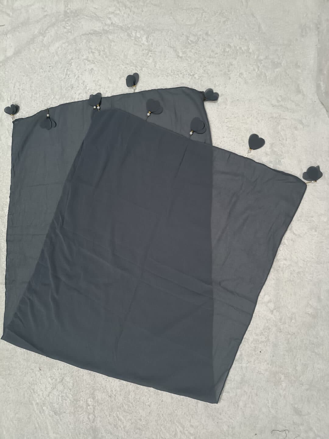 Gray Diamond Georgette Hijab Stole With Heart Latkan thumbnail 2