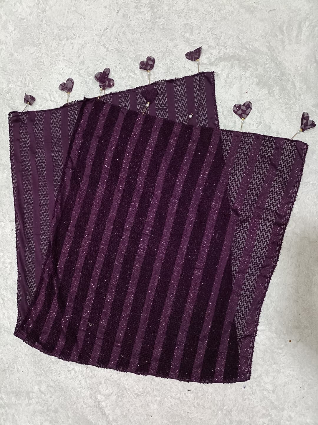 Eggplant Purple Fur Patterned Hijab Stole With Dil Latkan thumbnail 2