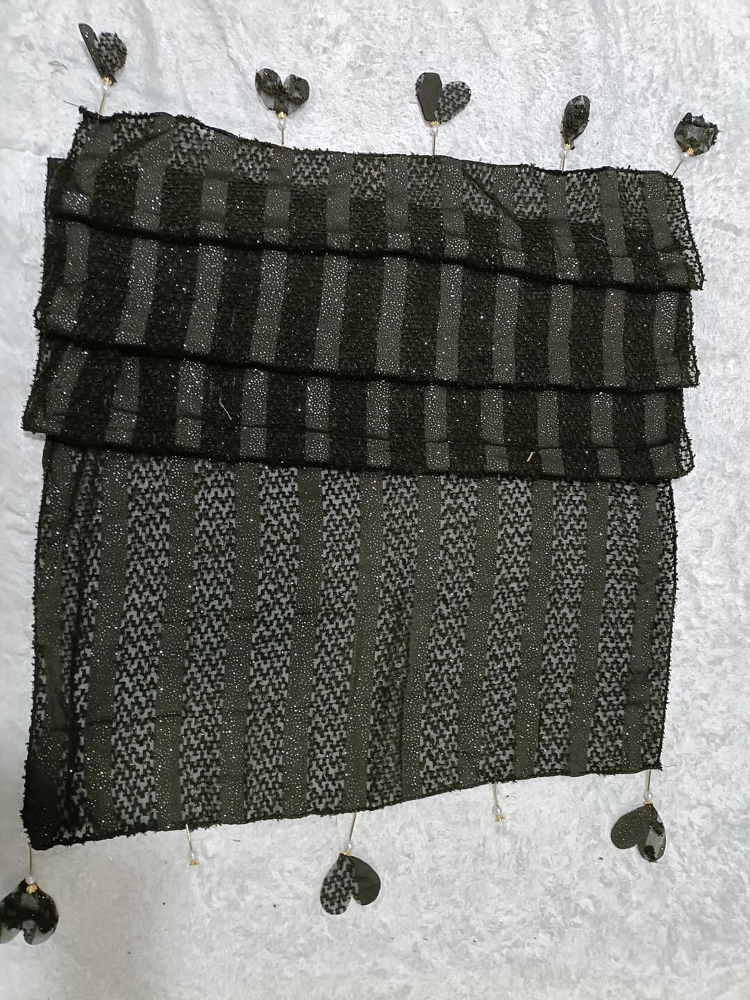 Green Black Fur Patterned Hijab Stole With Dil Latkan thumbnail 2