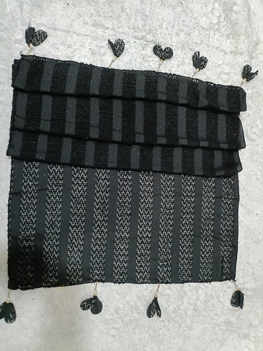 Black Fur Patterned Hijab Stole With Dil Latkan thumbnail 2