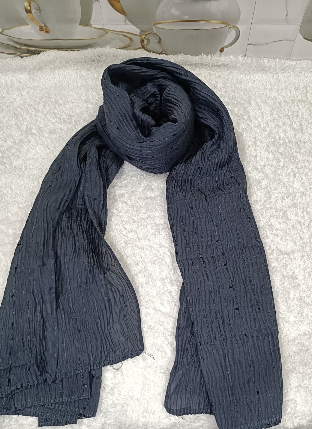 Dark Gray Cotton Crush Hijab Stole thumbnail 2