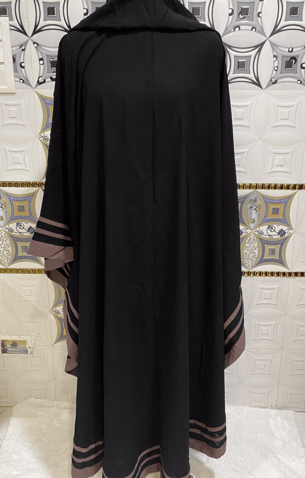 Black Farasha Kaftan Abaya With Purple Strips thumbnail 4