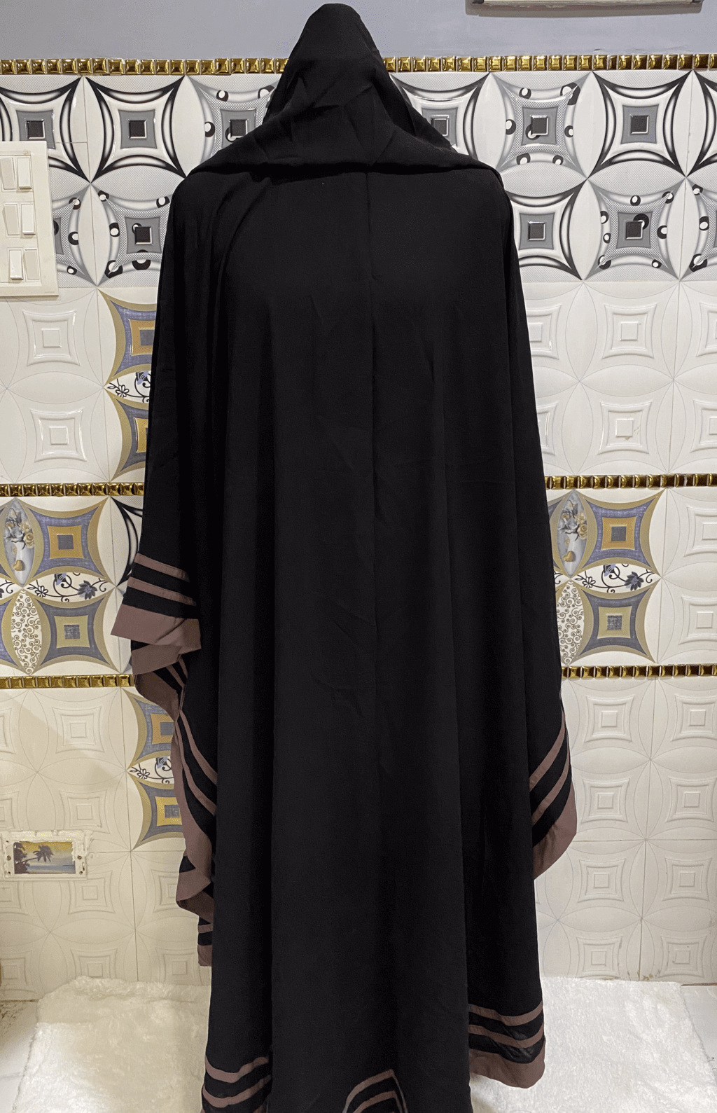 Black Farasha Kaftan Abaya With Purple Strips thumbnail 5