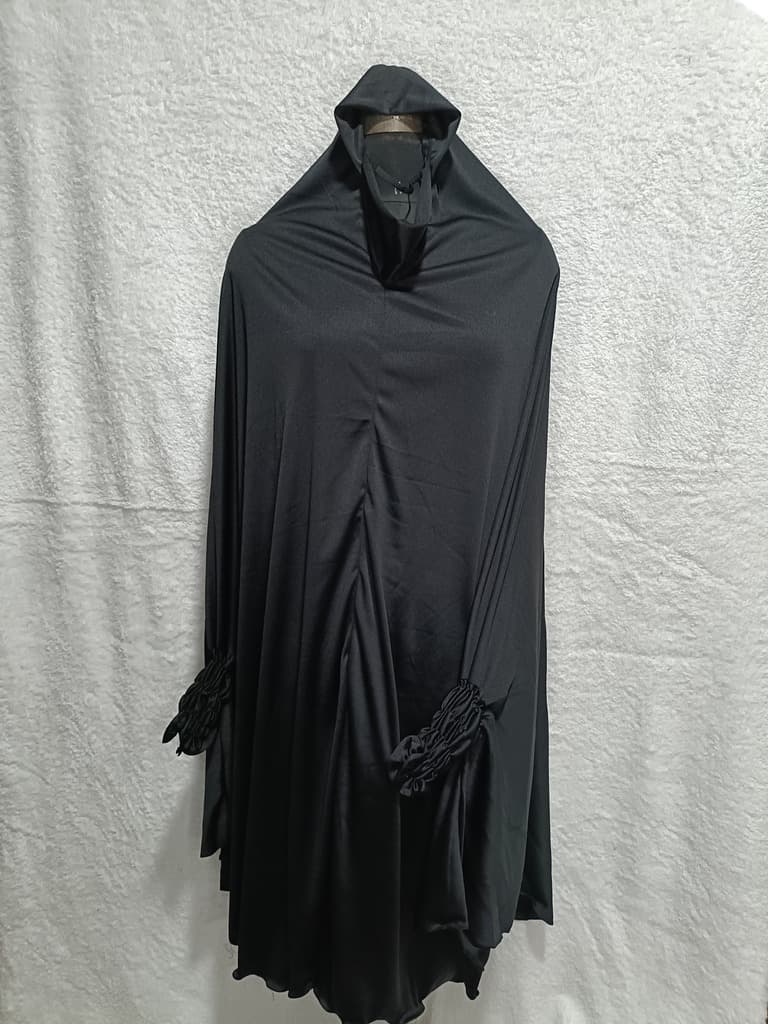 Black Khimar, Scarf Prayer Dress With Elastic Sleeves thumbnail 2