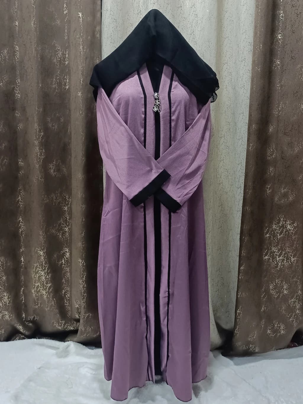 Plum Purple Shrug Abaya With Brooch In Tik Tok Fabric
