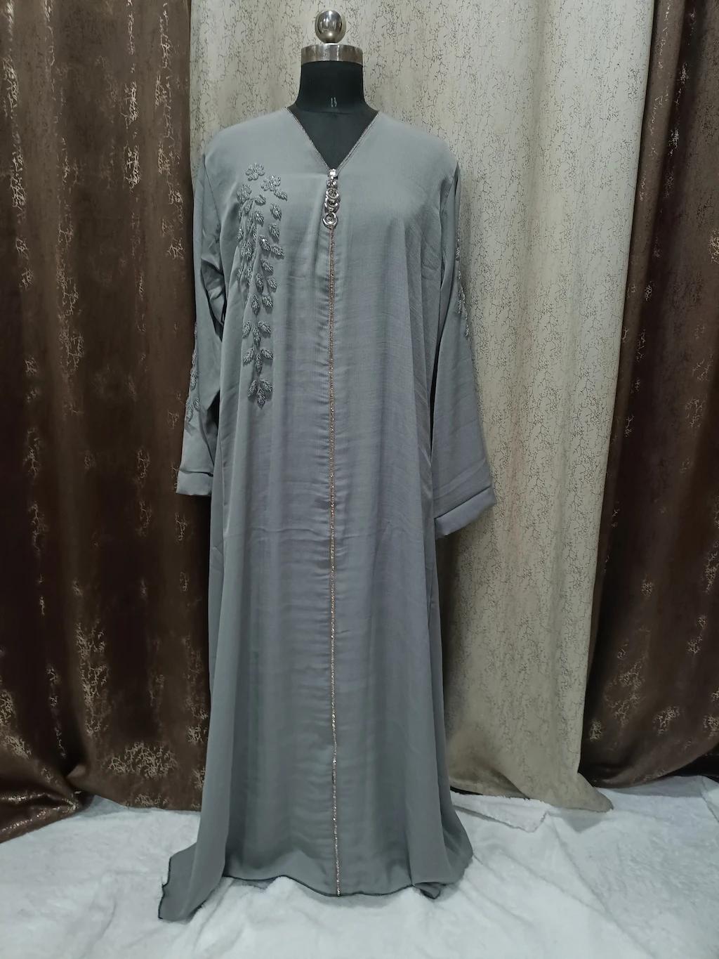 Gray Handwork Abaya With Locket thumbnail 3