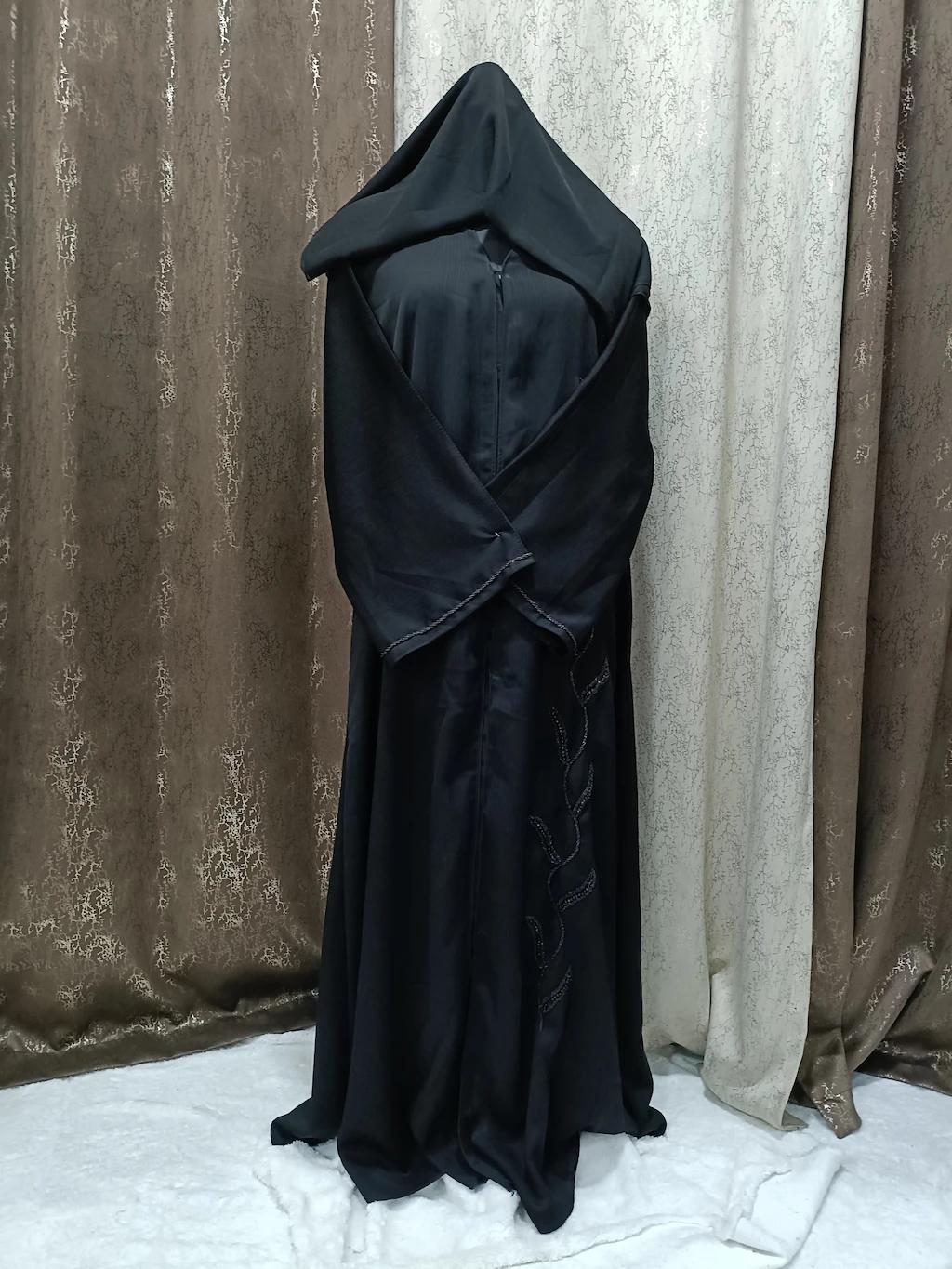 Front Open Full Length Handwork Black Abaya thumbnail 2