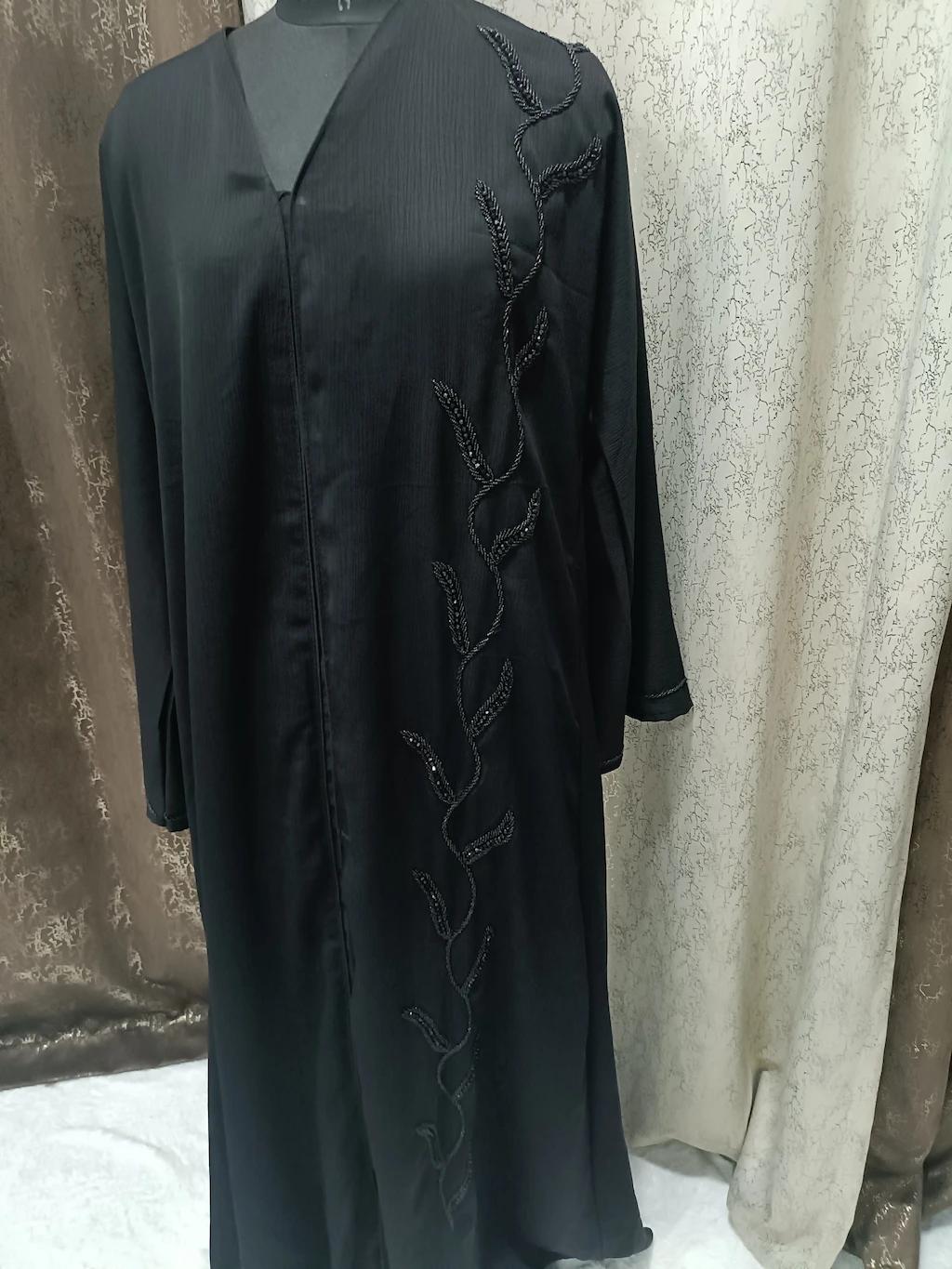 Front Open Full Length Handwork Black Abaya thumbnail 5