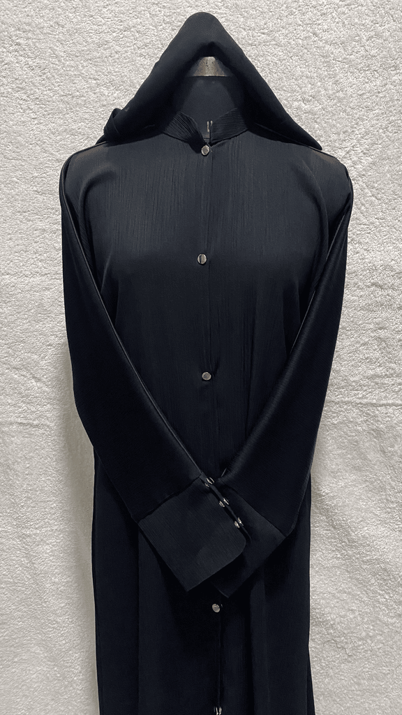 Black Front Open Dubai Abaya With Cuff Sleeves