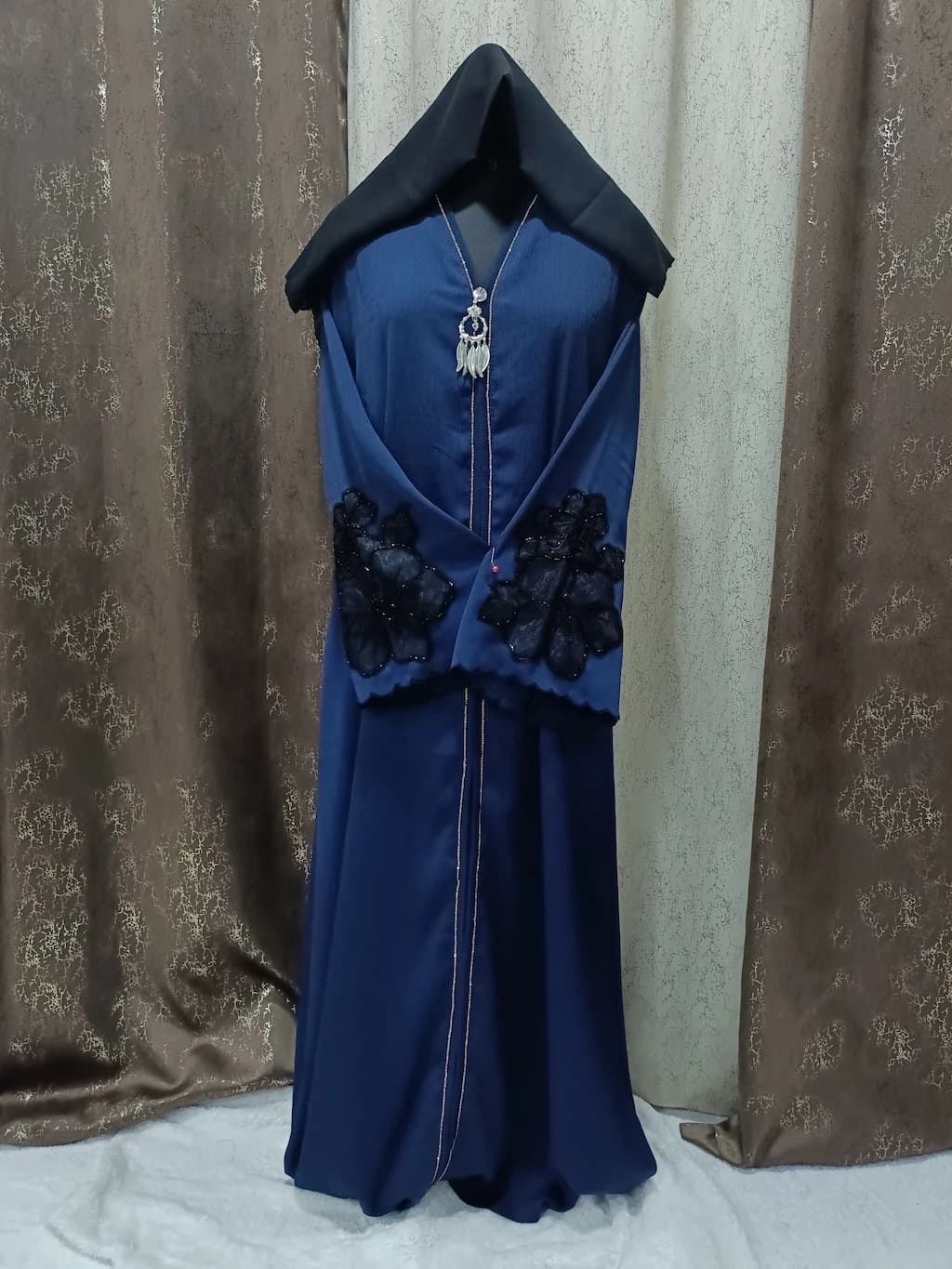 Midnight Blue Abaya With Boota Design On Sleeves