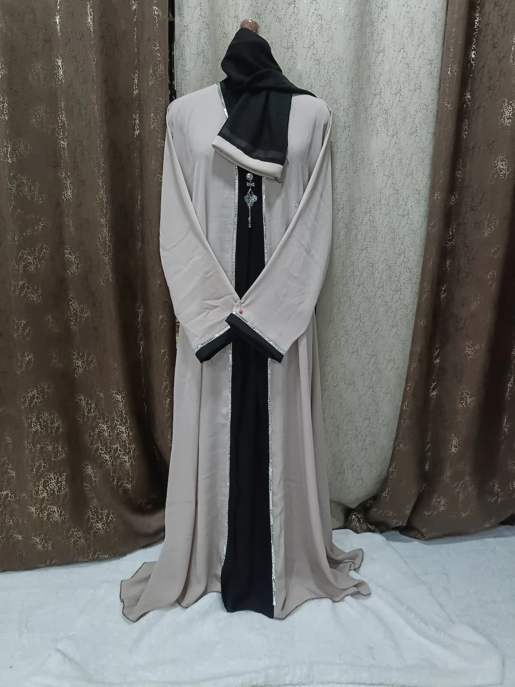 Bare Beige Shrug Abaya With Chain Sheet Design