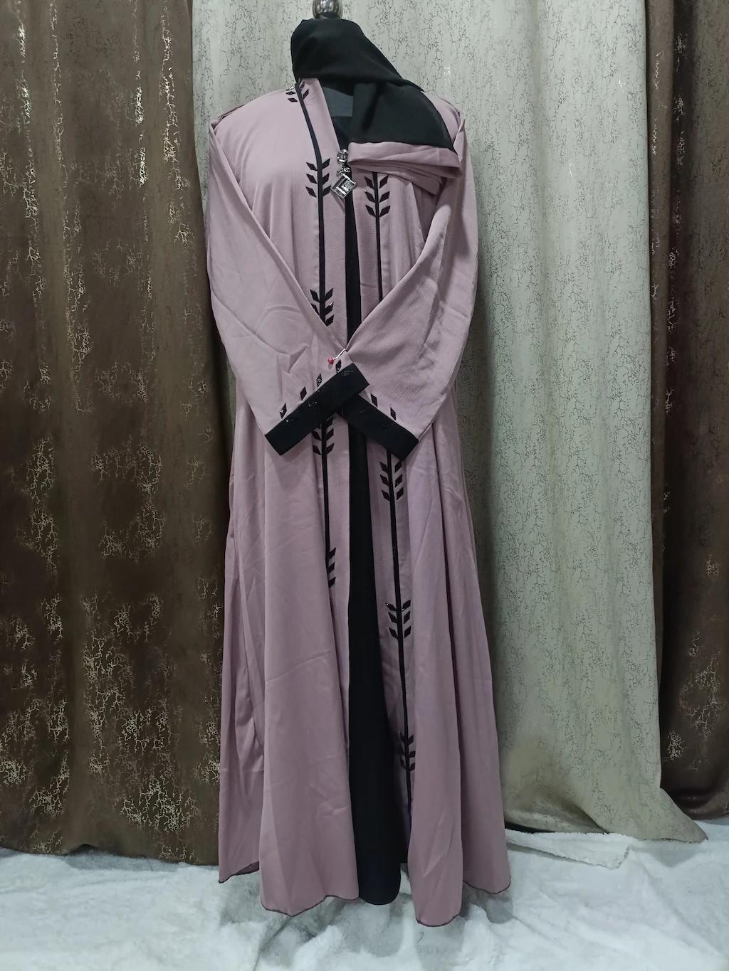 Flamingo Pink Shrug Abaya With Leaf Sheet Design
