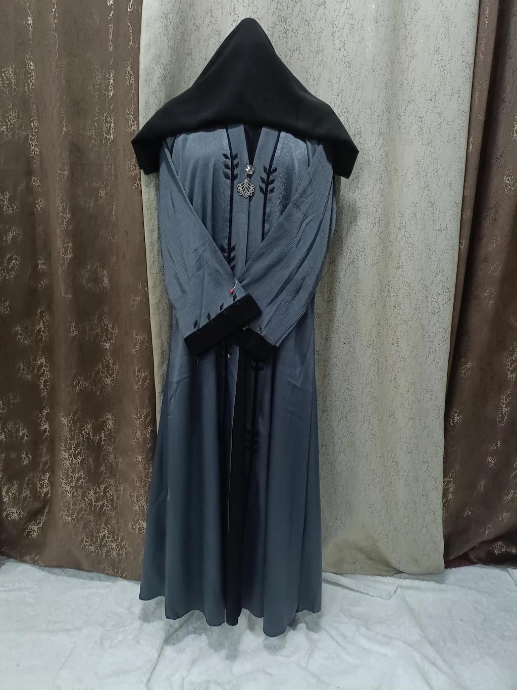 Dark Gray Shrug Abaya With Leaf Sheet Design