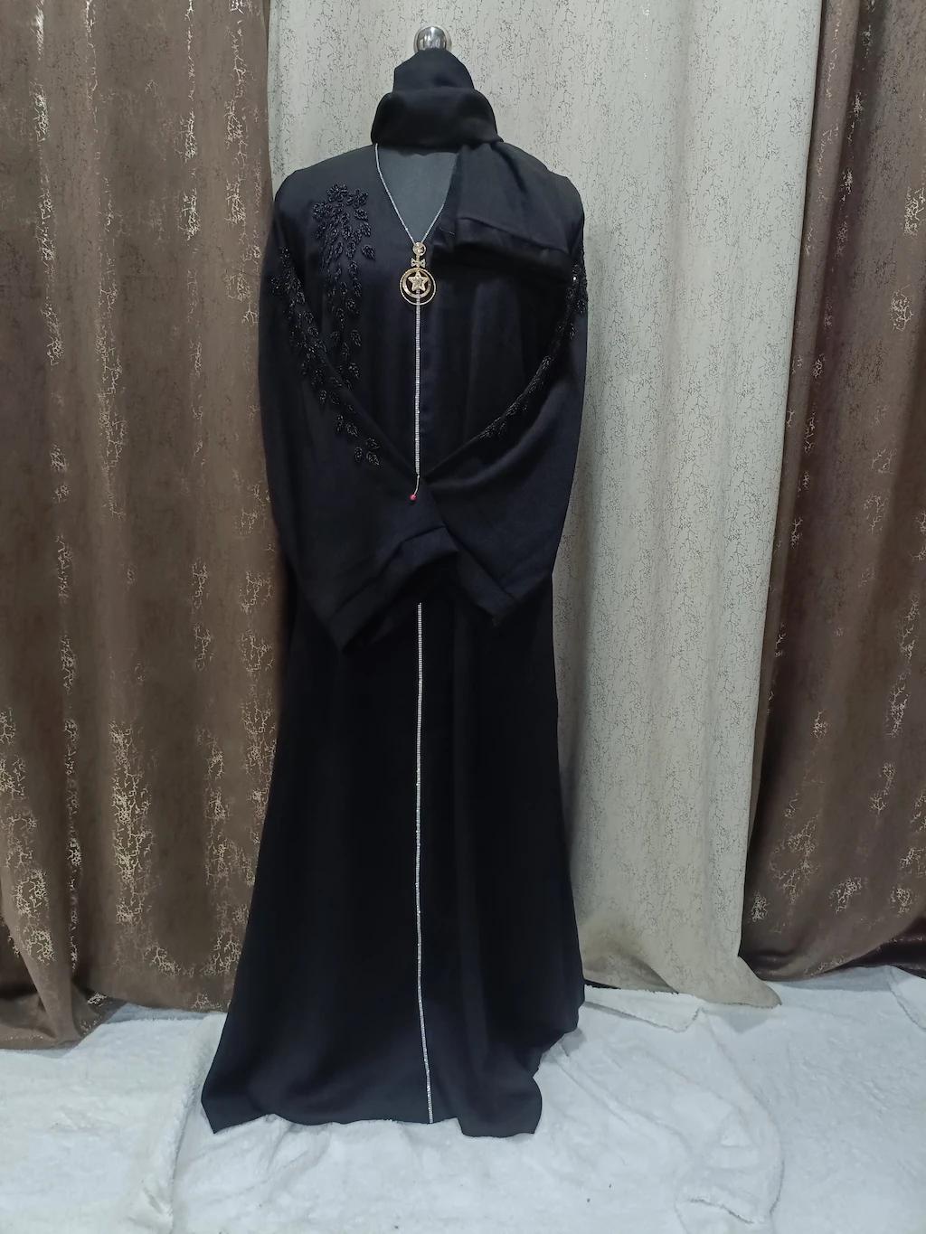 Black Handwork Abaya With Black Design And Locket