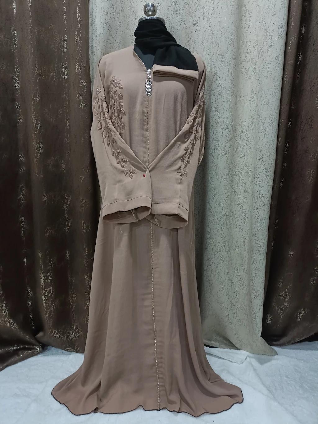 Antique Brass Brown Handwork Abaya With Locket