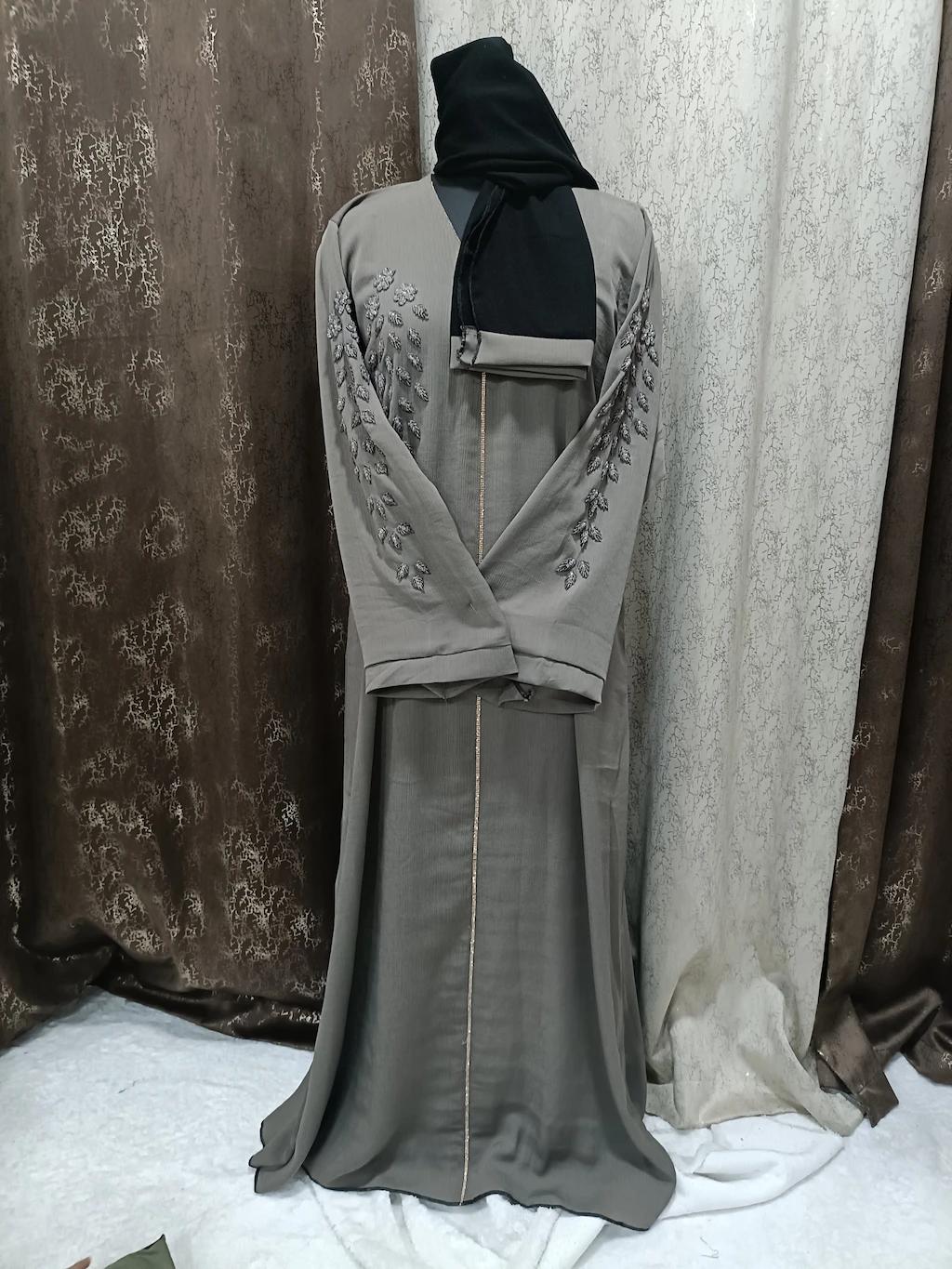 Taupe Brown Handwork Abaya With Locket