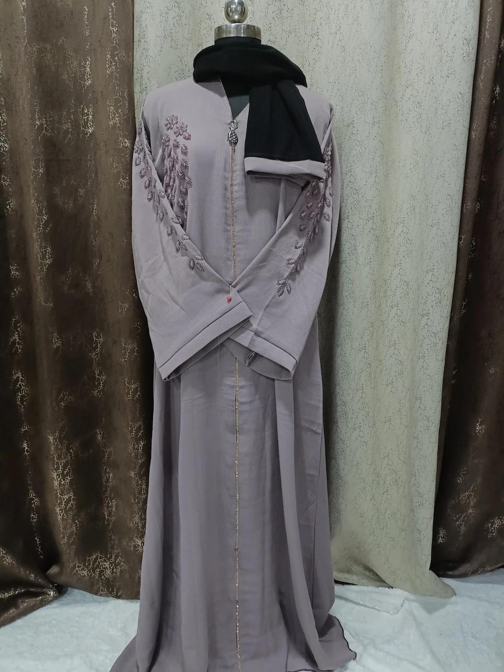 Lilac Purple Handwork Abaya With Locket
