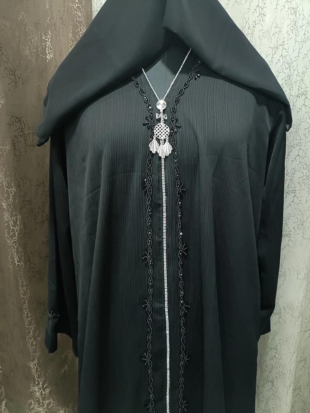 Front Closed Black Handwork Abaya With Full Length Handwork