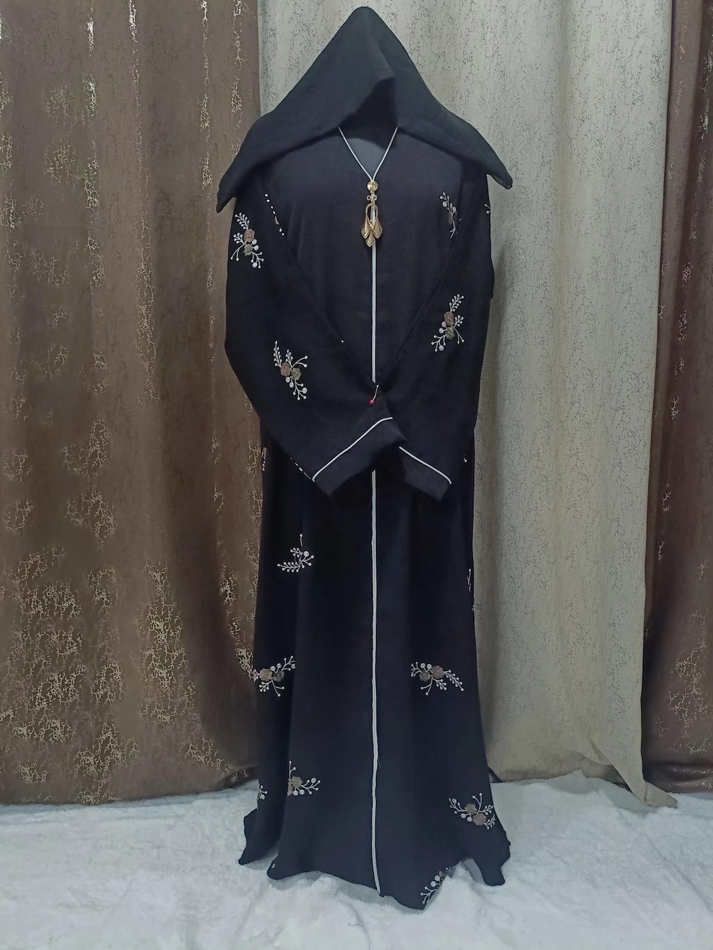 Black Embroidered Abaya With Floral Embroidery