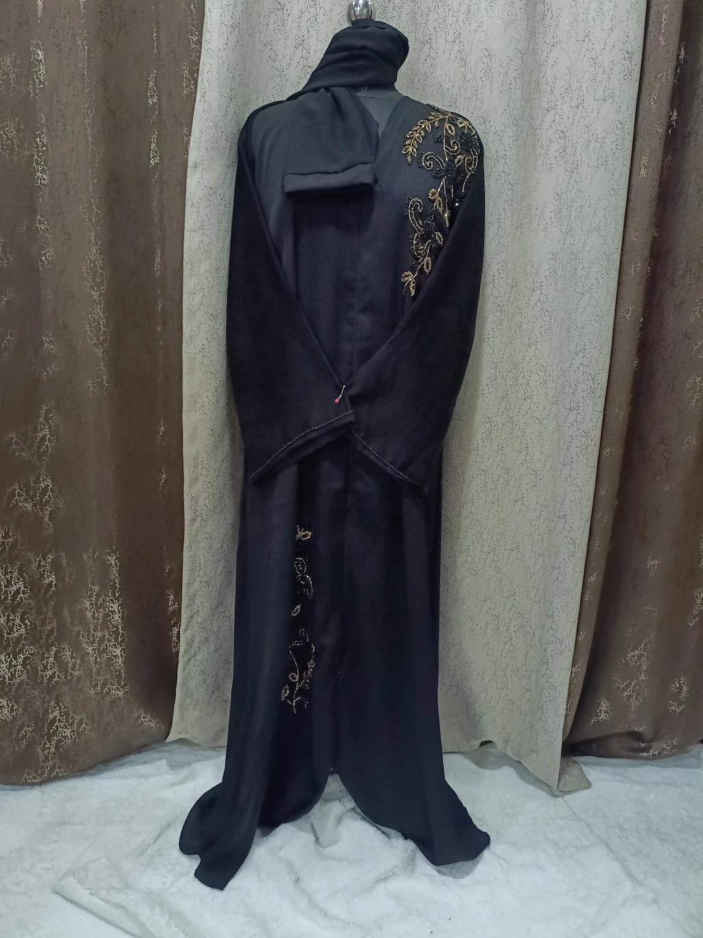 Front Open Abaya With Black Gold Handwork