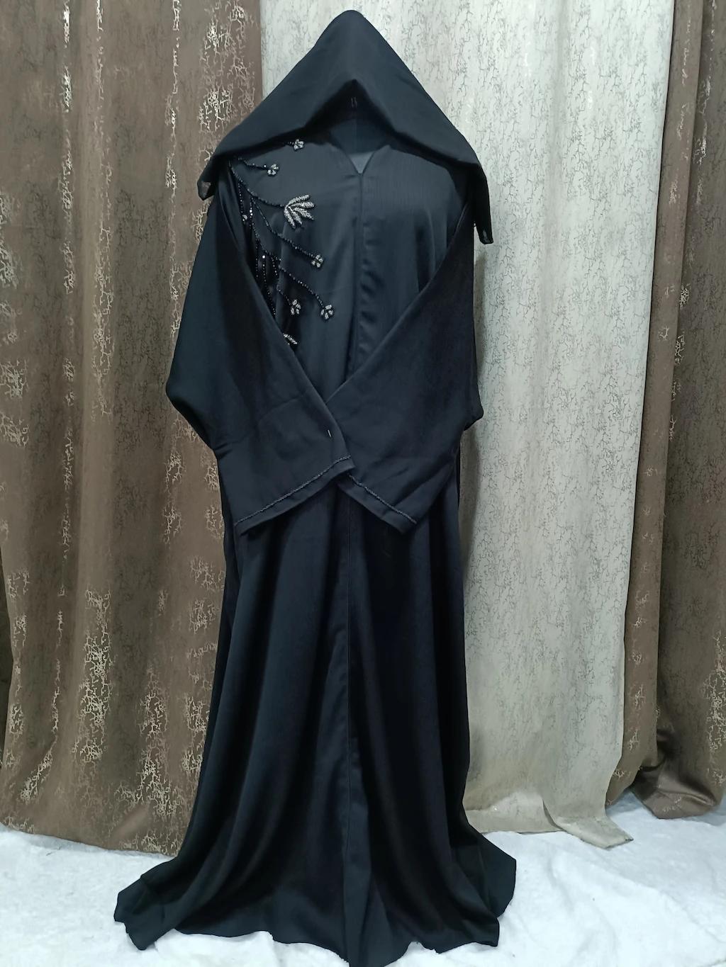 Black Handwork Kaftan Abaya With Black Silver Handwork