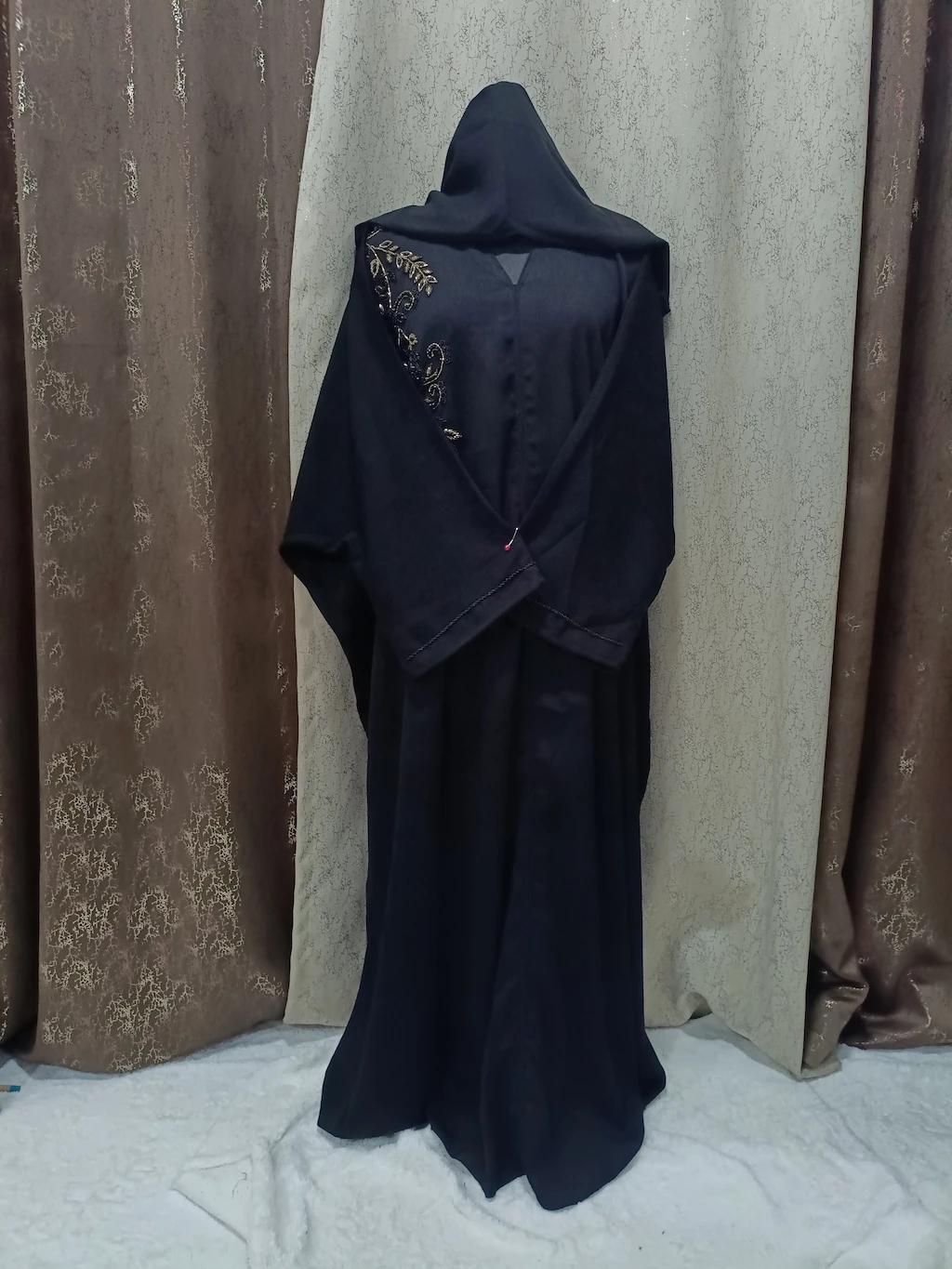 Black Handwork Kaftan Abaya With Black Gold Handwork