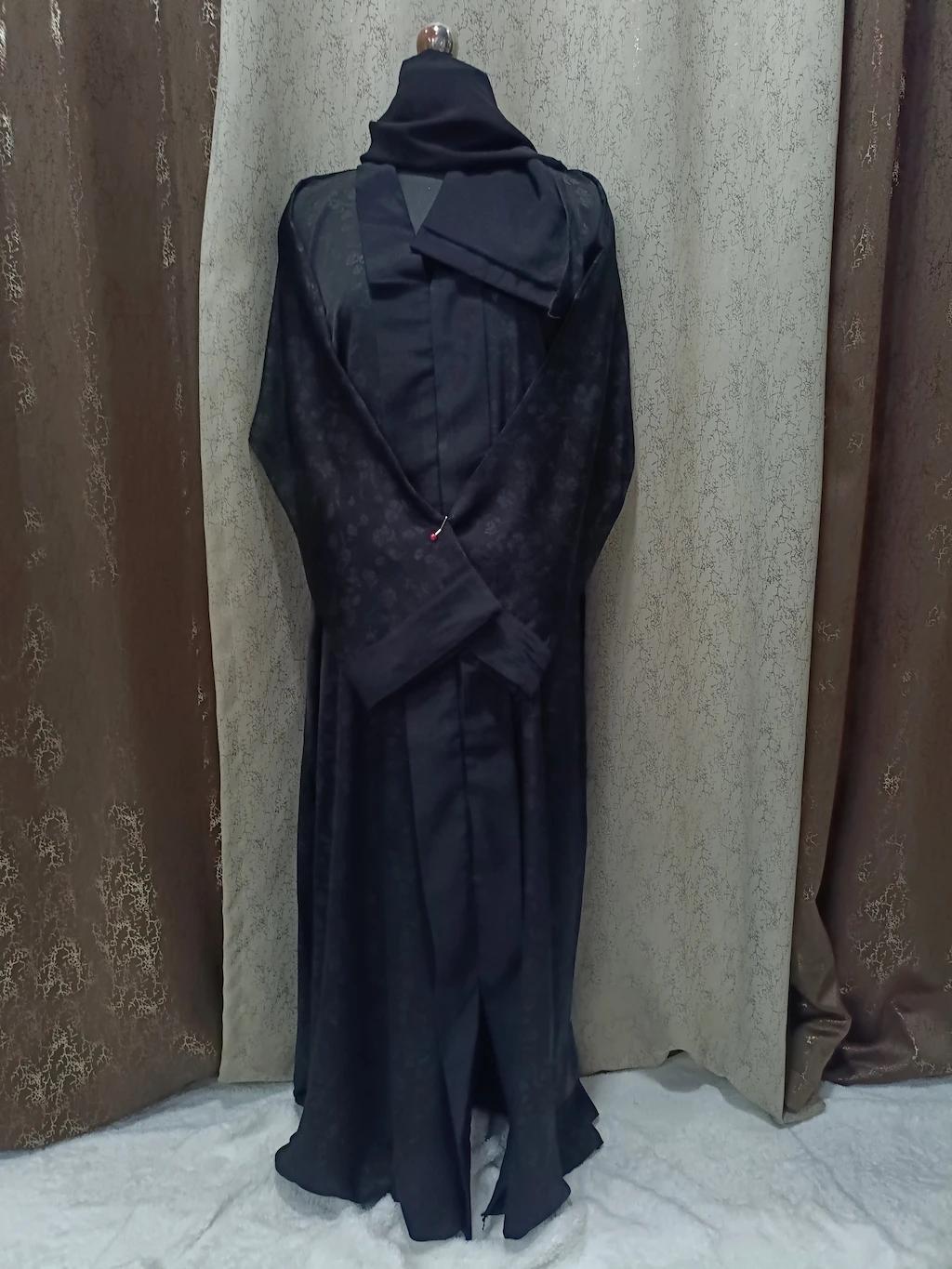 Black Double Lapel Digital Print Open Abaya