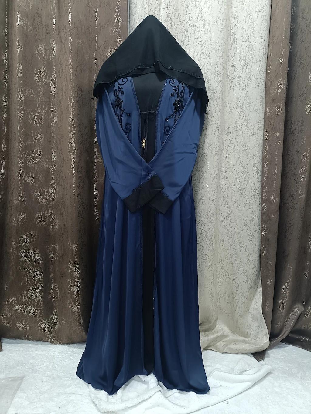 Midnight Blue Shrug Abaya With Handwork Design
