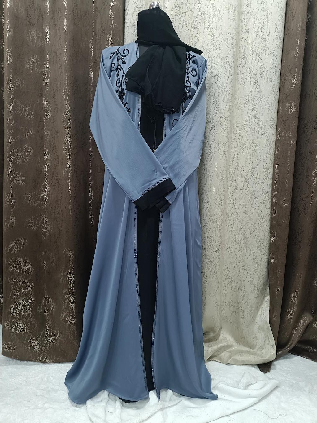 Glaucous Blue Shrug Abaya With Handwork Design