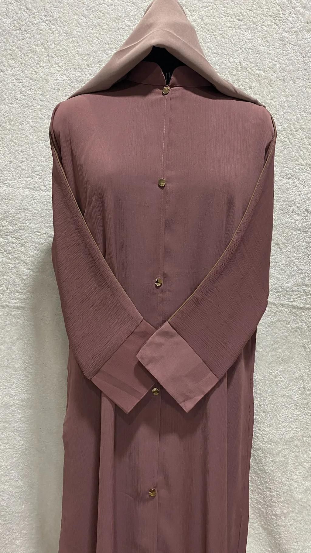 Rouge Pink Front Open Abaya With Cuffed Sleeves