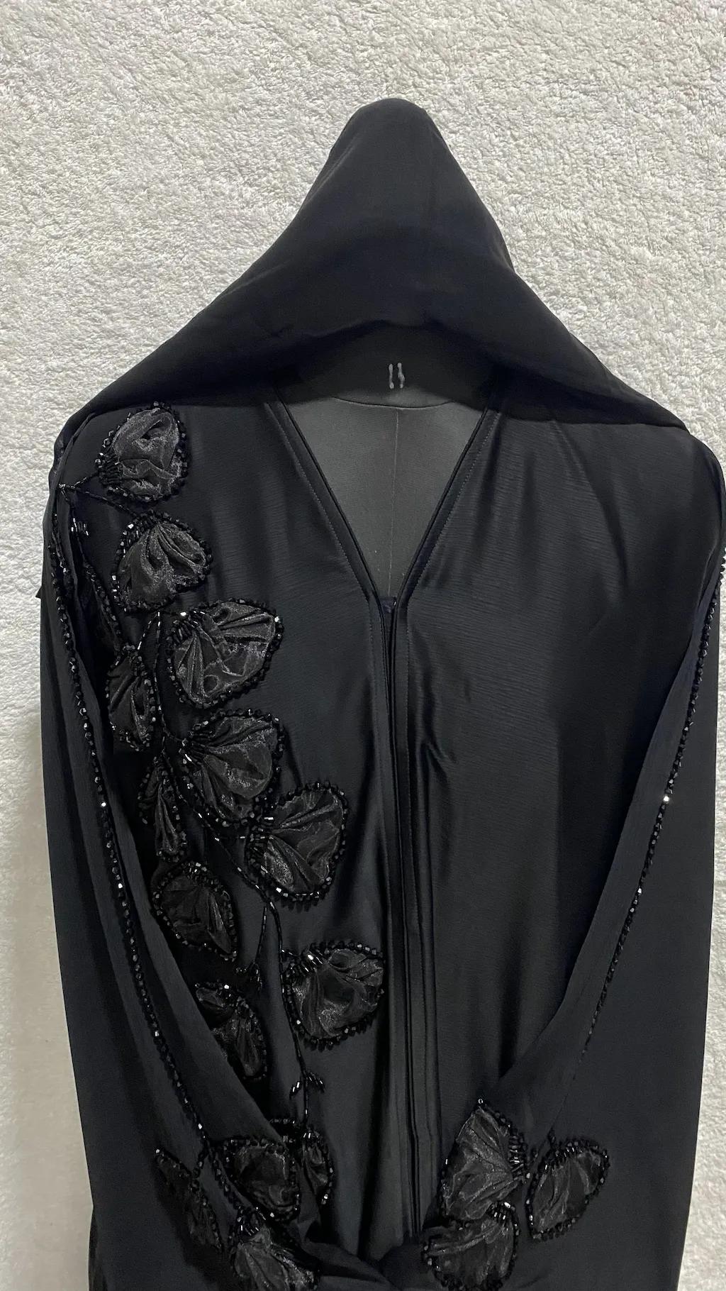 Front Open Handwork Abaya With Tissue Work In Tik Tok Fabric